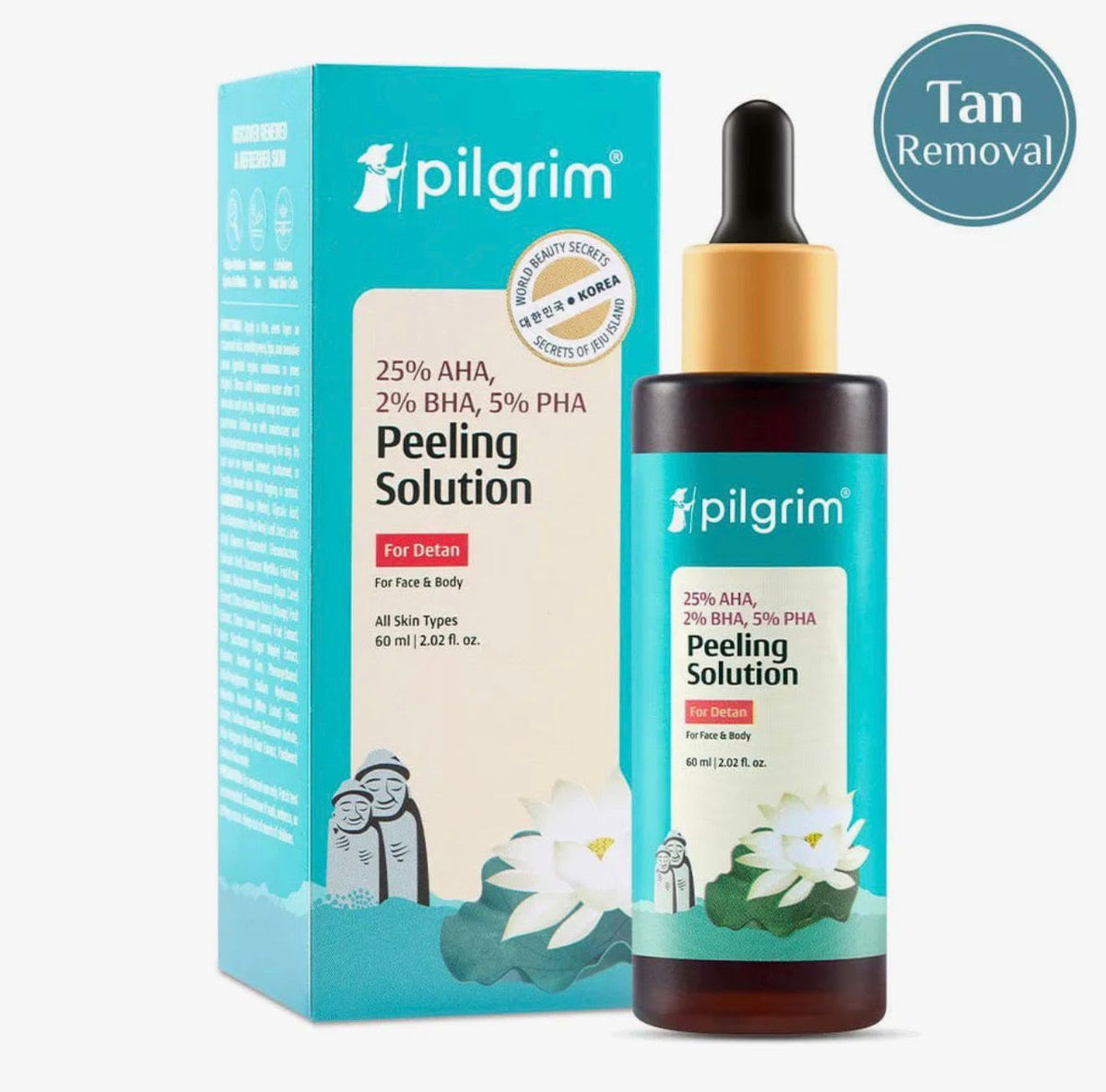 Pilgrim Tan Removal Peeling Solution | 25% AHA + 2% BHA + 5% PHA | 60ml