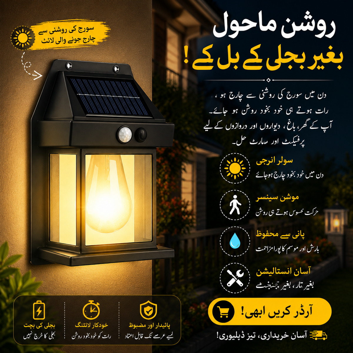 Solar Bright Pro - Motion Sensor Wall Light | Waterproof Outdoor Solar Lamp