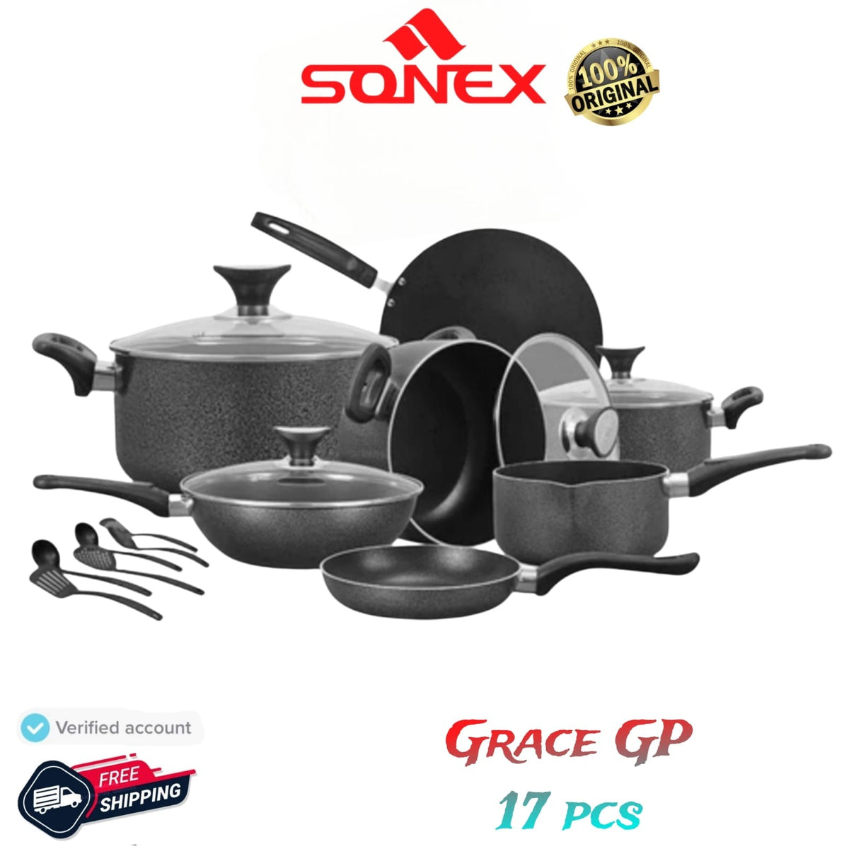 Sonex Grace Non Stick Cookware Set 17 Pcs | Best for Jhaiz