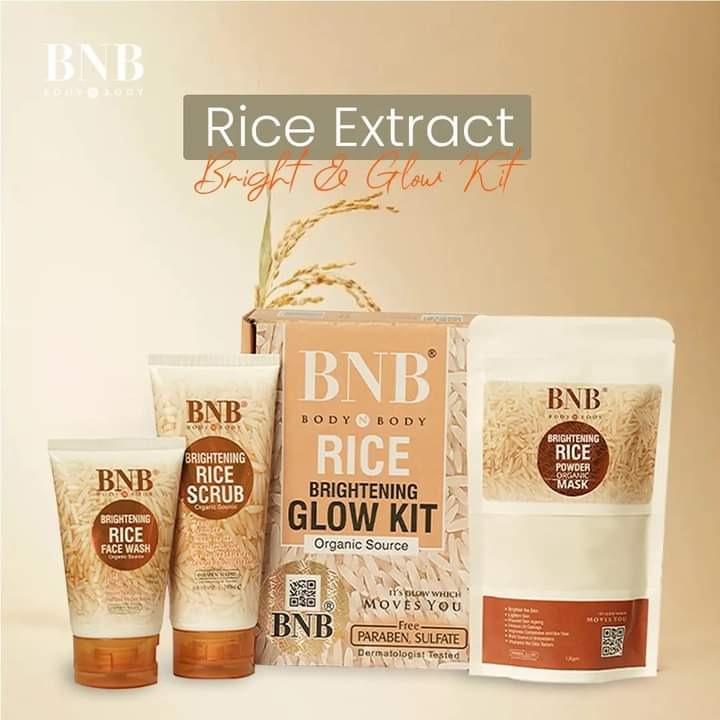 BNB Rice Bright & Glow Facial Kit - 3 in 1 Face Wash + Scrub + Mask for Whitening & Glowing Skin